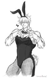 1boy black_and_white bunny_boy bunny_costume bunny_ears bunnysuit heart jujutsu_kaisen lovexazrael male_only monochrome naughty_face satoru_gojo sketch smile solo solo_male