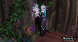 3d darnassus druid_(warcraft) dryarae female ferlynn futa_on_female futanari night_elf public_sex white_hair world_of_warcraft