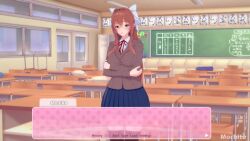 1boy 1girls 3d anal anal_penetration anal_sex animated ass blinking bow brown_hair classroom cowgirl_position ddlc_text_box desk desks dialogue doki_doki_literature_club erection green_eyes huge_ass koikatsu light_skin light_skinned_female looking_at_viewer moaning monika_(doki_doki_literature_club) morbite mp4 music naked nude nude_female open_mouth penetration penis plap plap_(sound) ponytail pov reverse_cowgirl_position riding riding_penis sound sound_effects sound_warning text text_box video white_bow