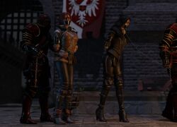 2boys 2girls 3d black_hair bondage bound bound_arms chains collar female gagged leash leash_pull metal_bondage panel_gag public_bondage red_hair restrained rindekey sorceress tagme the_witcher_(series) the_witcher_3:_wild_hunt triss_merigold walking yennefer