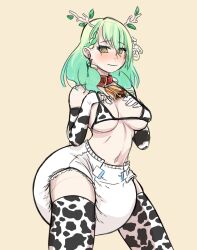 1girls antlers big_breasts bikini bikini_top breasts ceres_fauna cow_print cow_print_bikini cow_print_thighhighs diaper female green_hair hololive hololive_english hololive_english_-council- hololive_english_-promise- large_breasts octo_jo virtual_youtuber