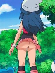 1girls accidental_exposure accurate_art_style ass back_view black_socks blue_hair boots bottomless_skirt dawn_(pokemon) female game_freak hat knee_socks kneehighs kneesocks light-skinned_female light_skin long_hair loodncrood nintendo no_panties no_panties_under_skirt piplup pokemon pokemon_(game) pokemon_(species) pokemon_dppt screenshot screenshot_edit skirt socks standing thick_thighs thighs upskirt wardrobe_malfunction wind_lift windy_skirt