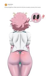 1girls ass big_ass big_butt black_sclera blush donchibi horns mina_ashido my_hero_academia pink_body pink_hair pink_skin short_hair solo solo_female standing thick_thighs thighs thong yellow_eyes