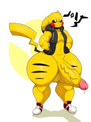 :3 anthro anthrofied big_butt big_penis clothing fur furry furry_only hi_res male male_only nintendo omegabrawl penis pikachu pokémon_(species) pokemon precum solo standing tail thick_thighs