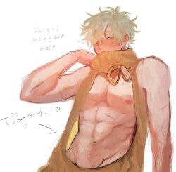 abs akoku backwards_virgin_killer_sweater blush colored_sketch gintama gintoki_sakata hair_over_one_eye hi_res looking_at_viewer male male_only reverse_virgin_killer_sweater scars solo sweater toned toned_male turtleneck virgin_killer_sweater white_hair