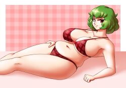 1girls big_breasts bra breasts chubby green_hair panties red_eyes solo_female spookoarts touhou yuka_kazami