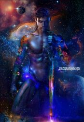 actor carlos_gzz celebrity crescent_city in_character looking_at_viewer male male_only muscles muscular muscular_male night ruhn_danaan stars sword tattoos thomas_doherty