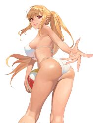 1girls ass ball bikini blonde_hair breasts ear_piercing eyebrows_visible_through_hair female female_only hi_res hongcasso human kitagawa_marin light-skinned_female long_hair long_nails looking_at_viewer nipple_bulge pink_eyes ponytail sono_bisque_doll_wa_koi_wo_suru white_background white_bikini