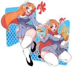 bleach inoue_orihime pimozzarella red_hair school_uniform short_skirt skirt thick thick_thighs