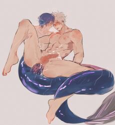 2boys akoku anal anal_sex bite_mark blush bumpy_penis completely_nude diphallia diphallism ear_fins erection fins full_body gay gills gintama gintoki_sakata interspecies looking_at_another male male_only merfolk mermaid_tail merman multi_penis muscular muscular_male nude official_alternate_costume penis spread_legs sweat takasugi_shinsuke toe_curl toned toned_male uncensored wet yaoi youkai