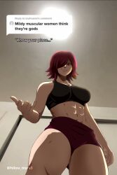 1girls abs female female_only hikou_murasaki know_your_place light-skinned_female light_skin meme mildly_muscular_woman muscular muscular_female thick_thighs