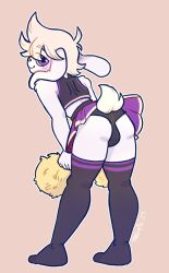 absurd_res anthro ass backsack balls bent_over cheerleader clothed clothing crop_top crossdressing daryl(apologue) furgonomics genitals girly hi_res lagomorph legwear leporid looking_at_viewer male mammal presenting presenting_bulge purple_eyes rabbit shirt solo stockings thigh_highs topwear trgreta upskirt