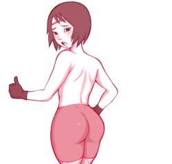 1girls ass bare_arms bare_back bare_shoulders bike_shorts black_and_white bottomwear embarrassed female female_only fishnets headband inviting inviting_to_sex kunoichi kurotsuchi looking_at_viewer looking_back naruto naruto_(series) naruto_shippuden ninja no_bra offering offering_to_viewer petite petite_body presenting presenting_ass presenting_hindquarters round_ass short_hair shorts solo solo_focus thumbs_up topless