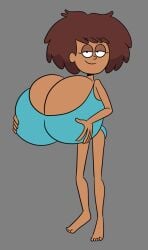 1girls 2023 amphibia anne_boonchuy asian bedroom_eyes black_eyes breast_hold breasts brown_hair cleavage disney grey_background huge_breasts hyper_breasts large_breasts one-piece_swimsuit scobionicle99 simple_background smirk standing straight_hair swimsuit thai