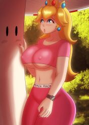 1girls 2022 :o ass ass beg4cake big_ass big_breasts big_butt big_thighs blonde_hair breasts crown earrings erect_nipples erect_nipples_under_clothes female huge_ass huge_butt huge_thighs long_hair mario_(series) mushroom nintendo nipples open_mouth pink_lips pink_nail_polish pink_nails princess_peach shiny_breasts shiny_hair shiny_skin super_mario_bros. sweatpants thick_thighs thighs tight_clothing tree trees watch