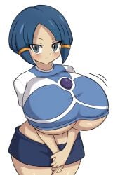 1girls alternate_breast_size big_breasts blue_hair claire_lesnow clear_(inazuma_eleven) inazuma_eleven inazuma_eleven_(series) jaga334 kurakake_clara serious underboob