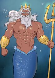 1boy abs dilf disney king_triton male male_only merman muscles muscular muscular_male pecs suyohara the_little_mermaid trident underwater