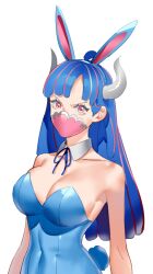 1girls blue_hair breasts bunny_ears bunnysuit cleavage clothed female female_focus female_only horns mask one_piece raine_(acke2445) solo solo_female solo_focus staring_at_viewer ulti_(one_piece)