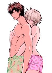 1boy 1girls boxers canon_genderswap cigarette dark_hair female from_behind genderswap_(mtf) ginko_sakata gintama gintoki_sakata groping groping_from_behind hand_in_pants hand_in_underwear hand_on_chest hand_under_clothes hijikata_toshiro hugging_from_behind looking_at_viewer male praton0904 rule_63 short_hair smoking strawberry_print tomboy toned_male topless topless_female topless_male underwear underwear_only very_short_hair white_hair