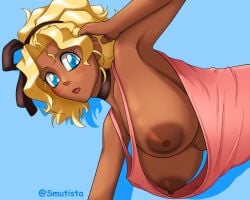 1girls big_breasts blonde_hair blue_eyes breasts dark-skinned_female dark_skin female huge_breasts long_hair looking_at_viewer mihoshi_kuramitsu nipples no_bra smutista tenchi_muyo! voluptuous