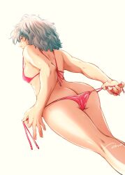 alternate_costume ambiguous_gender androgynous ass ass_cleavage big_ass bikini butt_crack canon_crossdressing gintama gintoki_sakata looking_at_viewer looking_back low-angle_view nipple_bulge paako pink_bikini praton0904 side-tie_bikini silver_hair solo swimsuit toned twintails untied_bikini wavy_hair wide_hips