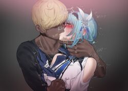 blush clothed clothed_female crying dark-skinned_male drunk eula_(genshin_impact) forced_kiss genshin_impact hair_ornament kissing light_blue_hair neck_grab questionable_consent viper-18 yellow_eyes