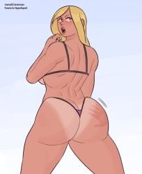 1girls 2022 ass_slap big_ass bikini blonde_hair blue_eyes blush female female_focus female_only jamesab large_ass oc original_character pamela_oxley slap_mark tanline tanned thong wide_hips