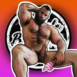 arm_behind_head armpit beard beefy bodybuilder boner erect_penis erection hard_on ice_cream looking_at_viewer male male_beauty_art male_only muscles muscular muscular_male nick_pulos onlyfans_model real_person spread_legs