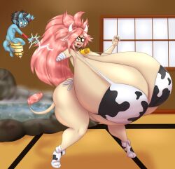 amputee baiken blues64 bovine demon female gigantic_breasts guilty_gear hyper hyper_breasts male marauder6272 oni orange_eyes penis red_eyes tail thick transformation wide_hips