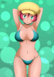 alluring bikini bra female georgia_(pokemon) langley_(pokemon) midriff nintendo panties pokemon pokemon_(anime) pokemon_bw_(anime) solo underwear wide_hips zel-sama