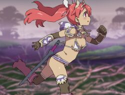 1girls bikini bikini_armor_explorers cute petite red_hair running small_breasts stockings