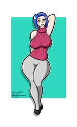 1girls armpits blue_hair breasts female female_only flashpoint_gear_(artist) huge_breasts milf original original_character turtleneck turtleneck_sweater