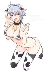 alternate_costume bent_over big_breasts bikini canon_genderswap cleavage collar cow_bikini cow_ears cow_girl cow_horns cow_print cow_print_thighhighs cow_tail cowbell cowgirl_position fake_animal_ears fangs fellatio_gesture female female_only genderswap_(mtf) ginko_sakata gintama gintoki_sakata leaning_forward light_blue_hair micro_bikini milk milk_bottle open_mouth red_eyes rule_63 short_hair silver_hair solo thighhighs tongue_out very_short_hair yunfa zettai_ryouiki