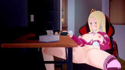 1girls 3d :3 aged_up alternate_breast_size animated areolae beatrice_(re:zero) blonde_hair blue_eyes blush breasts_out clitoral_stimulation clitoris computer computer_monitor computer_mouse female female_masturbation female_only iridiusk koikatsu large_breasts long_hair long_sleeves looking_pleasured masturbation mini_crown mp4 nipples no_sound re:zero_kara_hajimeru_isekai_seikatsu red_dress sidelocks solo solo_female striped_legwear sweat symbol-shaped_pupils thick_thighs vaginal_juices video watching_porn