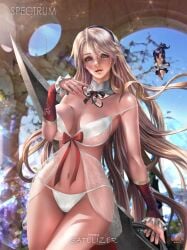 1girls big_breasts breasts freezing freezing_(series) glasses_removed high_resolution holding_weapon innie_pussy large_breasts large_filesize long_hair looking_at_viewer nude outdoors pinup satellizer_el_bridget solo yam_spectrum