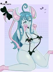 anthro anthro_only bat_bikini blue_hair cute cute_face feliz_cuervo furry furry_ears furry_female furry_only furry_tail green_eyes lingerie mouse mouse_ears mouse_girl mouse_tail sling_bikini spooky w_sitting