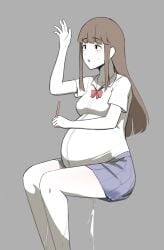 1girls 2d amniotic_fluid big_belly brown_hair clothed clothed_female clothing female female_only inonice01 long_hair maternity non-nude pregnant pregnant_female pregnant_schoolgirl raising_hand ready_to_pop school_uniform schoolgirl sitting skirt solo tagme teenage_girl teenage_pregnancy water_broke