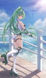 absurd_res ass breasts female female_only fully_clothed green_eyes green_hair knee_boots kneehighs large_breasts nintendo okazakileo pneuma_(xenoblade) ponytail roller_skates thick_thighs thighs xenoblade_(series) xenoblade_chronicles_2