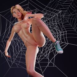 1girls 3d blonde_hair bondage breasts female female_only fortnite ghost-spider gwen_stacy gwen_stacy_(spider-verse) junard marvel marvel_cinematic_universe marvel_comics naked_footwear naked_shoes naked_sneakers nude partially_clothed pussy restrained shoes sneakers solo spider-gwen spider-gwen_(fortnite) spider-man_(series) surprised tight_pussy web_bondage x_redeyes