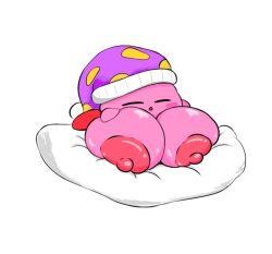 ball_with_hyper_features big_breasts breasts female huge_breasts kirby kirby_(series) nintendo nipples pillow pink_body red_feet red_nipples sleeping solo unknown_artist video_games waddling_head