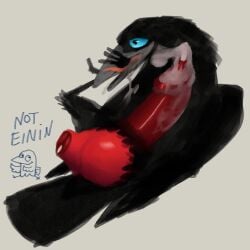 ambiguous_gender animal_genitalia animal_penis avian beak bird black_body black_feathers blue_eyes bodily_fluids canine_genitalia canine_penis cloacal cloacal_penetration corvid cum cum_from_mouth cum_in_mouth cum_inside cum_through disembodied_penis duo einin english_text extreme_penetration feathers feral genital_fluids genitals holding_beak knot male male/ambiguous open_mouth oscine passerine penetration penis text tongue tongue_out x-ray_view