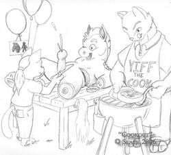 amputation amputee apron barbecue castration cock_and_ball_torture cum cumshot equine food furry guro knife monochrome orgasm penectomy penis sketch slate_(artist) suggestive_food vore