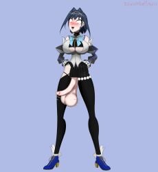 big_penis blue_bow blue_hair bow_ribbon breasts cleavage embarrassed exposed_shoulders futanari hair hair_ornament hands_on_hips hanging_balls heart_symbol high_heels hololive hololive_english hololive_english_-council- hololive_english_-promise- huge_breasts kawaiiredpandas large_breasts large_thighs long_legs long_sleeves ouro_kronii shocked_expression short_hair short_skirt smug smug_expression smug_face smug_grin swinging_balls tagme thigh_highs underboob virtual_youtuber vtuber vtuberfanart wardrobe_malfunction youtuber