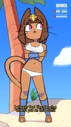 2026 2d 2d_animation alternate_costume animal_crossing animated animated_gif animated_image animation ankha_(cosplay) ankha_ride_(minus8) anthro arms_under_breasts beach_background blush bra breasts brown_body brown_fur brown_hair cat_humanoid cat_tail clothed clothed_female cosplay crossover dancing dialogue diives doubutsu_no_mori english_text feline female female_only gameoverse gif glitch_productions kit_(gameoverse) kit_bodega meme nile_(cosplay) not_porn palm_tree panties red_eyes reference safe_for_work sand sfw solo tail text whiskers white_bra white_panties