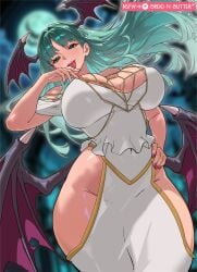 1girls albedo_(overlord) albedo_(overlord)_(cosplay) big_breasts bread-n-butter bread_and_butter breasts cosplay darkstalkers female female_only green_eyes green_hair head_wings huge_breasts large_breasts long_hair looking_at_viewer looking_down morrigan_aensland overlord_(maruyama) wings