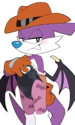 1boy adorable androgynous anthro arm_behind_back bat_pattern_pantyhose bat_print bedroom_eyes black_leotard blue_nose blush body_fur boots bridal_gauntlets brown_gloves brown_hat brown_headwear capcom cleavage cleavage_cutout closed_mouth closed_smile clothed clothing crossdressing crossover crossover_cosplay darkstalkers ears_down fang fang_the_hunter fang_the_sniper fedora feminine_male flat_chest flat_chested fur-trimmed_leotard furry furry_male girly gloves half-closed_eyes hand_on_own_chest handwear hat headwear heart_cutout jerboa knee_boots leotard long_ears looking_at_viewer male male_only mammal mobian_(species) morrigan_aensland morrigan_aensland_(cosplay) narrowed_eyes oerba_yun_fang pantyhose pattern_clothing pattern_legwear purple_body purple_fur raised_tail rodent seductive_look seductive_smile sega smile solo solo_anthro solo_focus solo_male sonic_(series) sonic_team sonic_the_hedgehog_(series) standing strapless_leotard succubus svenniehoek sweat sweatdrop tail thick_thighs thighs tight_clothing toony two-tone_body two-tone_fur video_games white_background white_body white_boots white_fur zoskylicious