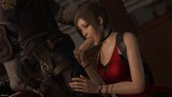 resident_evil resident_evil_2 resident_evil_2_remake ada_wong ada_wong_(adriana) leon_scott_kennedy leon_scott_kennedy_(eduard_badaluta) asian asian_female light-skinned_male red_dress choker police_uniform fellatio oral oral_sex blowjob giving_head hand_around_penis hand_on_head_blowjob eyes_closed giving_blowjob penis_in_mouth sfmlover22
