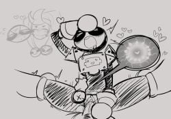 blush brawl_stars breeding chester_(brawl_stars) cum cum_inside cuntboy/male doodle extasis hearts_around_head meeple_(brawl_stars) open_legs penetrating_pov simple_background torn_clothes uterus