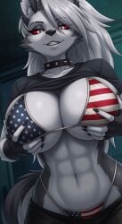 1female 1girls abs ai_generated american_flag_bikini anthro athletic athletic_body athletic_female beautiful bed bedroom big_ass big_breasts bikini black_shirt breast_grab breasts canid canine canis clothed clothing demon demon_girl ear_piercing ears female fingerless_gloves fit fit_body fit_female furry furry_only goth goth_girl grabbing grabbing_breasts grabbing_own_breast grey_body grey_fur grey_hair hellhound helluva_boss hi_res high_resolution highres indoors inside long_hair looking_at_viewer loona_(helluva_boss) mildlyflirty multicolored_fur muscles muscular muscular_female mythological_canine mythological_creature mythology notched_ear pants red_sclera sexy shirt shirt_lift silver_hair smile smiling smiling_at_viewer stylized swimsuit swimwear tagme tail toned toned_body toned_female two-piece_swimsuit two-tone_body two-tone_fur two-tone_tail vivienne_medrano vivziepop white_body white_eyes white_fur window wolf wolf_girl