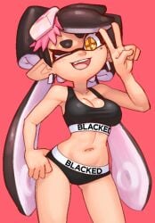 boobs breasts callie_(splatoon) cleavage clothed clothing female female_focus female_only hand_on_hip inkling looking_at_viewer nintendo pale_skin peace_sign solo splatoon thigh_gap wamudraws wink winking winking_at_viewer blacked blacked_clothing sports_bra panties ai_generated ai_assisted edit grok 1girls